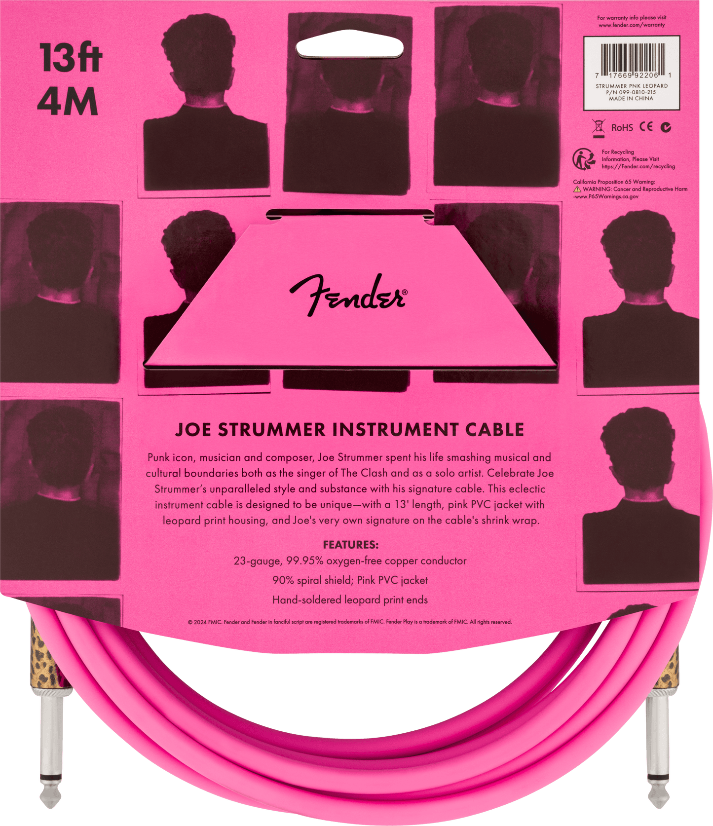Joe Strummer 13' Instrument Cable, Pink Leopard