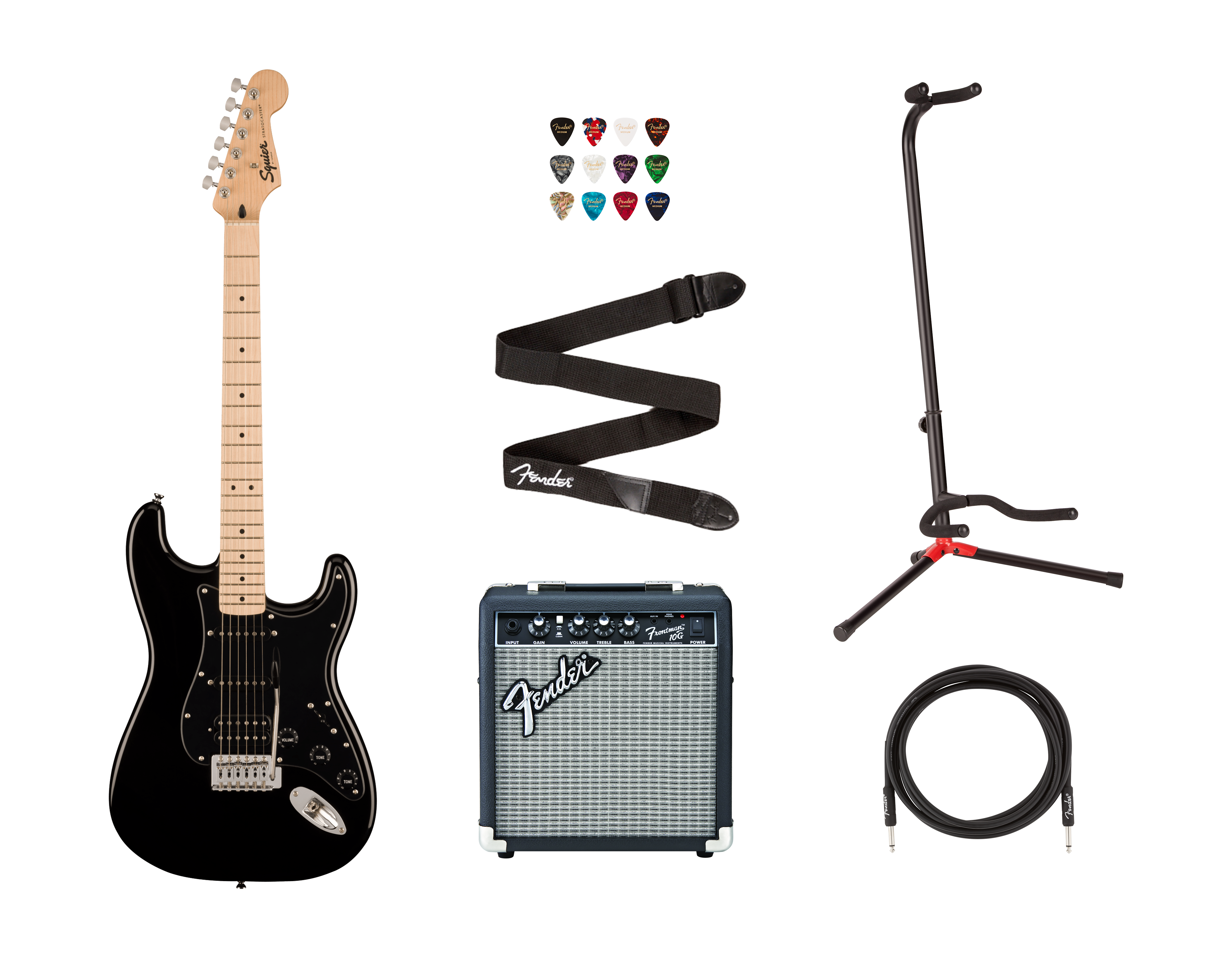 Squier Sonic Stratocaster HSS Bundle, Black – Fender Squier Sonic Stratocaster HSS Bundle, Black – Fender